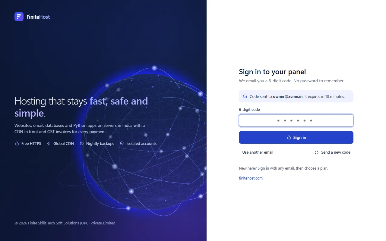 The code step of the sign-in page