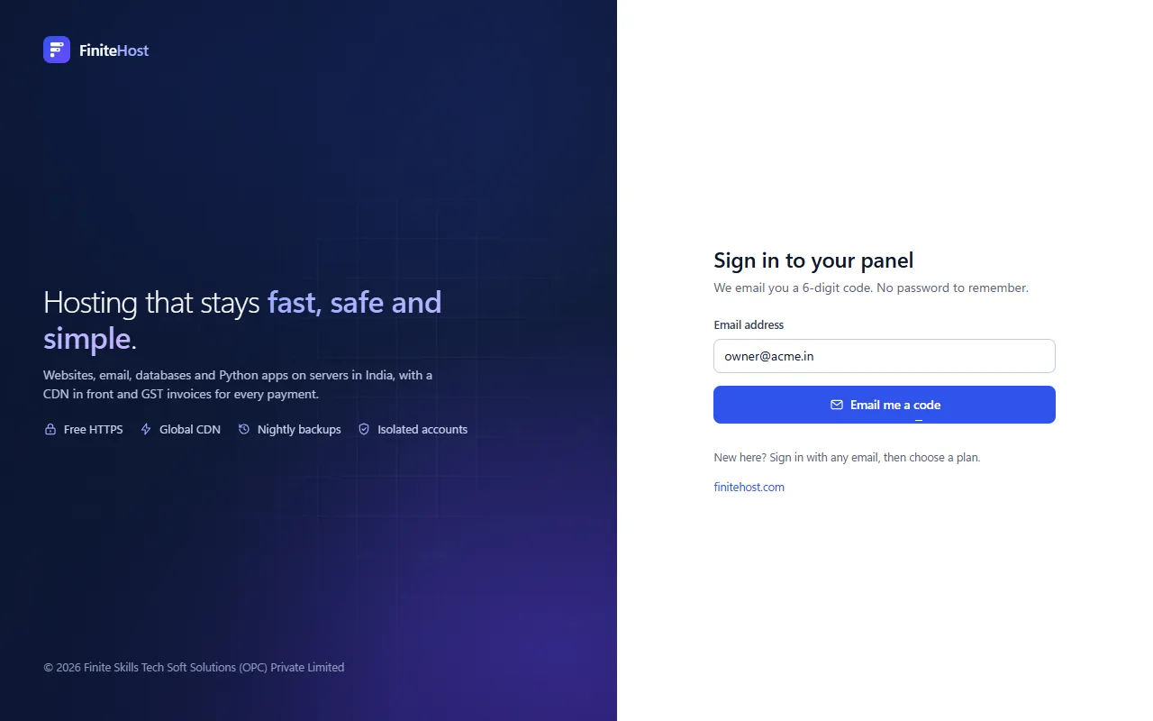The sign-in page with the email address entered